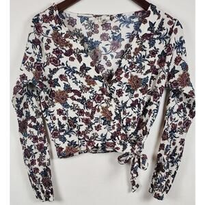 Sky & Sparrow Floral Tie Front Wrap Crop Top Boho Cottagecore Soft Girl Sz Med